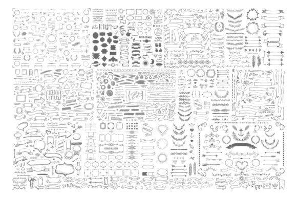 998 Hand Drawn Frames, Banners & Ribbons