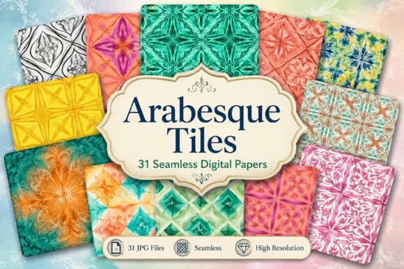 Arabesque Tiles Digital Papers: Elevating Creative Design with Timeless Elegance