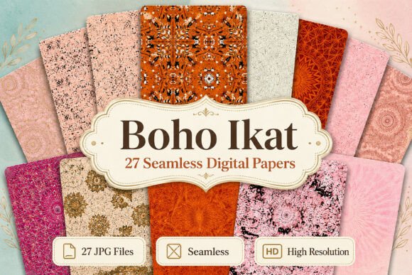Boho Ikat Digital Papers Bundle: A Creative Essential for Designers and Makers