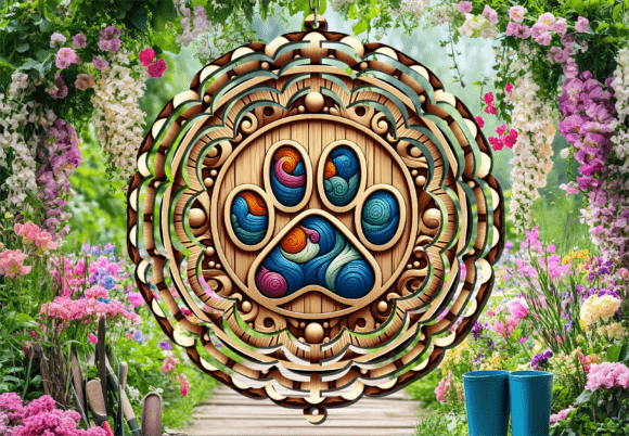 Colorful Floral Paw Print Wind Spinner: A Vibrating Garden Accent