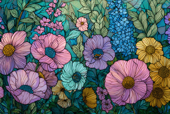 Colorful Floral Stained Glass Pattern: A Workflow Asset for Design and Branding