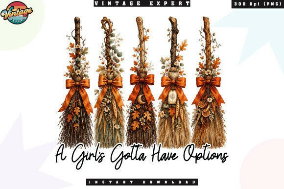 Cottagecore Witch Broom Halloween PNG