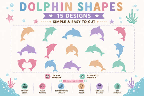 Dolphin Shapes Bundle 15 Dolphin Desig: Creative Versatility for Ocean-Themed Projects