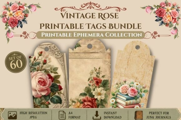 Elevate Your Craft Projects with the Vintage Rose Printable Tags Bundle