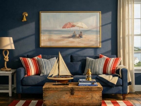 Elevating Visual Presentations with the Horizontal Gold Frame Nautical Mockup