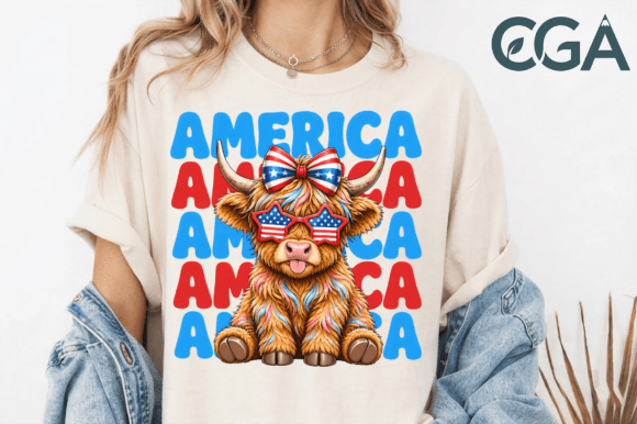 Patriotic America Highland Cow PNG: A Versatile Design for Creative Merchandise