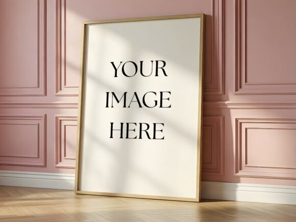 Pink Wall Panel Frame Mockup - Oak: Elevating Your Art Presentation