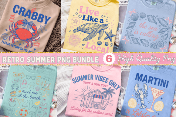 Retro Summer Coastal PNG Bundle: Elevating Design Projects with Vintage Beach Vibes