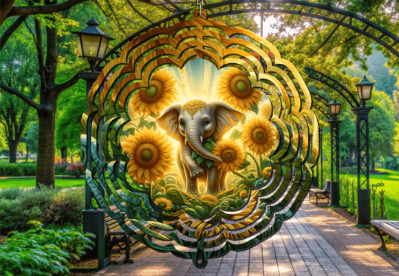 Sunflower Elephant Gold Wind Spinner Design for Sublimation Projects