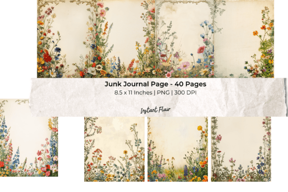 Unlocking Creativity: The Floral Junk Journal Pages Bundle 40 Page for Modern Makers