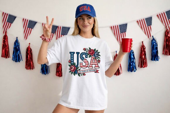 USA Floral Flag 250 Years PNG Design
