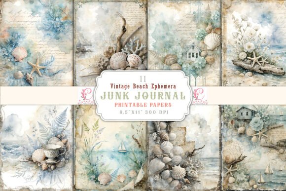 Vintage Beach Ephemera Junk Journal Page: A Creative Resource for Nostalgic Crafters