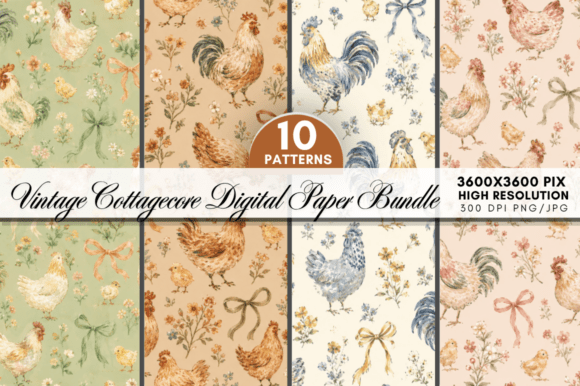 Vintage Cottagecore Digital Paper Bundle: Enhancing Creative Workflows with Timeless Design