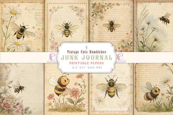 Vintage Cute Bumblebee Junk Journal Page