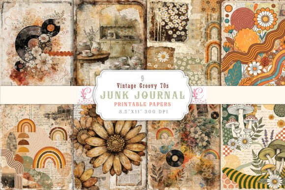 Vintage Retro 70s Junk Journal Pages