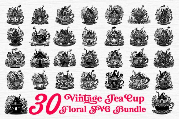 Vintage Tea Cup Floral SVG Bundle: Elevate Your Creative Projects with Timeless Elegance