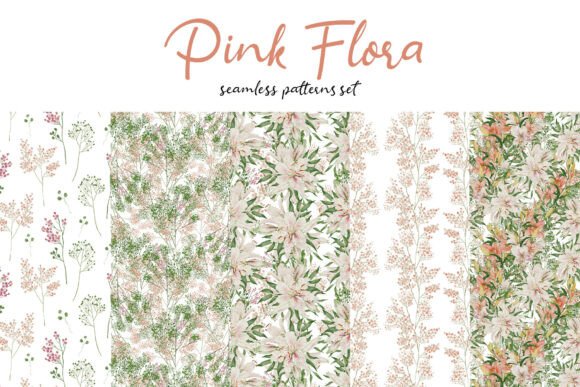 Watercolor Pink Flora PNG Pattern Set